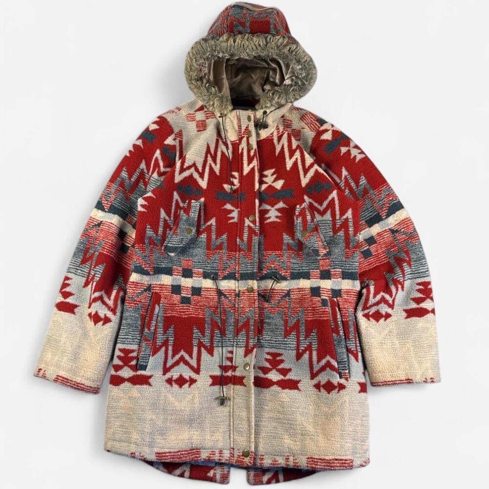 Seventh Avenue Red and White Southwestern/Navajo Tribal Print Faux Fur Trim XL